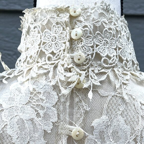 VTG 80s JESSICA MCCLINTOCK Ivory Lace Victorian Style Wedding Dress High Neck 6 - Picture 5 of 12